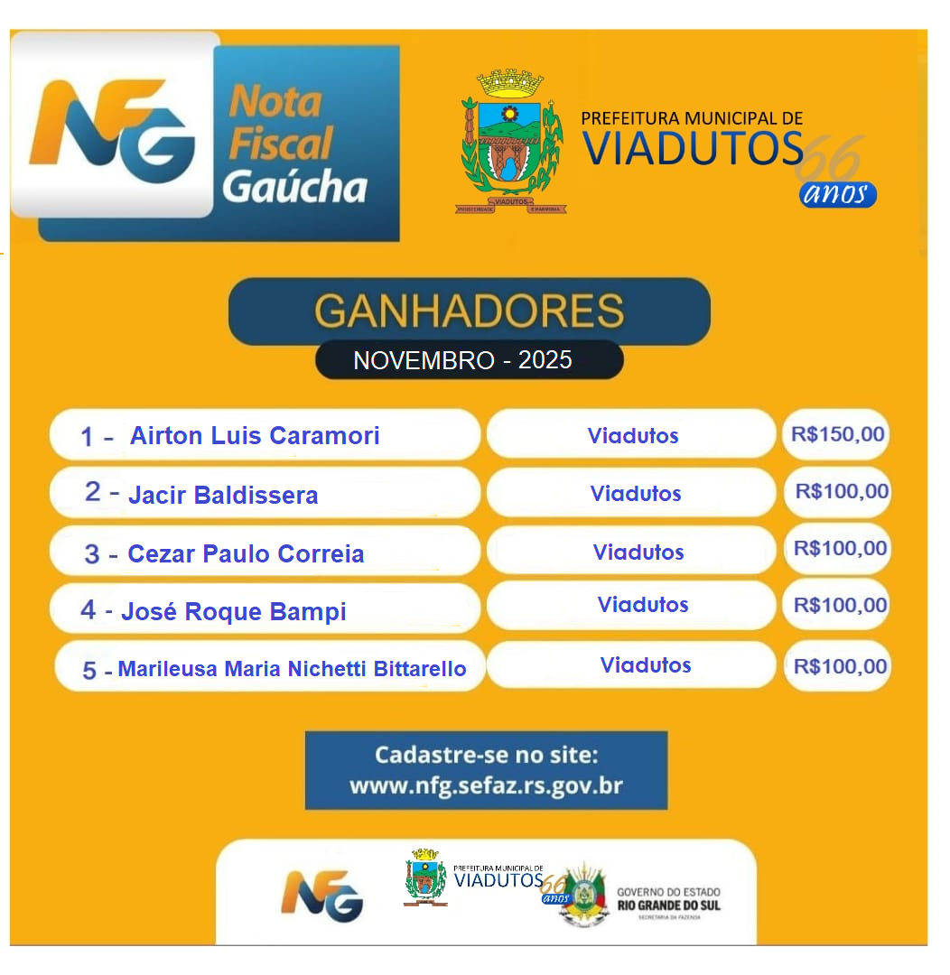 Imagem da Noticia: Confira os ganhadores da Nota Fiscal Gaúcha do mês de Novembro