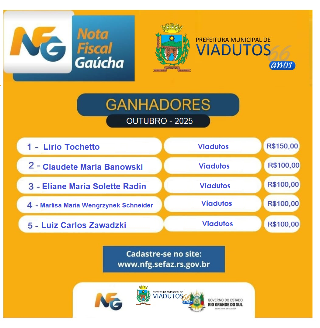 Imagem Noticia: Confira os ganhadores da Nota Fiscal Gaúcha do mês de Novembro